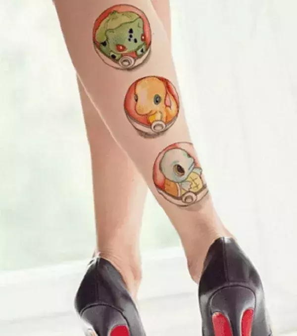 Les trois starters tatoués sur le mollet