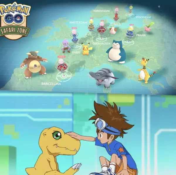 1er : Digimon aurait-il copié la patte graphique ultra saturée et colorée de Pokémon Go ?